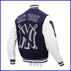 Mash Up New York NY Yankees Varsity Navy Blue White Full-Zip Wool/Leather Jacket