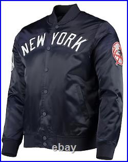 Men's New York Yankees Black Satin Full-Snap Varsity Jacket