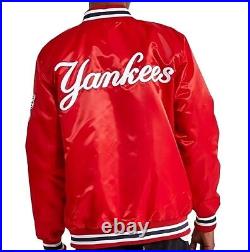 Men's New York Yankees Red Satin Full Snap Varsity Baseball Jacket