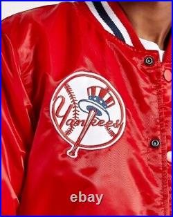Men's New York Yankees Red Satin Full Snap Varsity Jacket