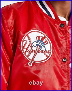 Men's New York Yankees Red Satin Full Snap Varsity Jacket