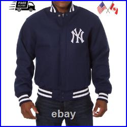 Men's Women New York Yankees NY Embroidered Blue Wool Varsity Bomber Men Jacket