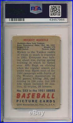 Mickey Mantle 1951 Bowman Rookie Card # 253 RC PSA 1.5 Incredible for grade