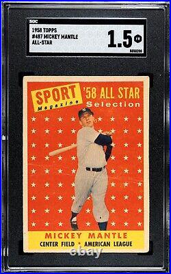 Mickey Mantle 1958 Topps All-Star SGC 1.5 Baseball Card New York Yankees #487