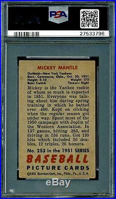 Mickey Mantle Psa Graded 4 Vg-ex 1951 Bowman Rookie Card #253 Great Eye Appeal