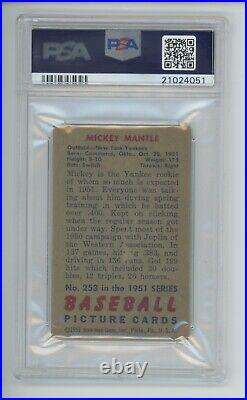 Mickey Mantle Rc 1951 Bowman #253 Rookie New York Yankees Graded Psa 2 Good