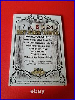 Mickey Mantle Stan Musial WILLIE MAYS 3 GAME USED Bat CARD #10/12 LEAF LUMBER