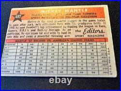 Mickey Mantle Topps 1958 All Star #487 New York Yankees HOF RAW UNGRADED
