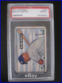 Mickey Mantle True Rookie Card 1951 Bowman #253 Psa Graded 1 Pr-fr Holy Grail