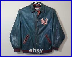 Mirage New York Yankees Genuine Leather Jacket Men's Zip-Up Blue 4XL