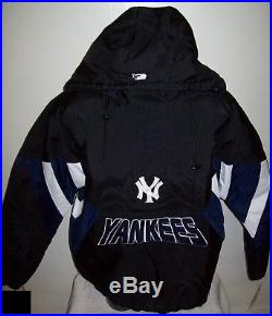 NEW YORK YANKEES Starter Hooded Half Zip Pullover Jacket S M L XL 2X BLACK