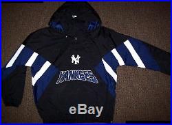 NEW YORK YANKEES Starter Hooded Half Zip Pullover Jacket S M L XL 2X BLACK