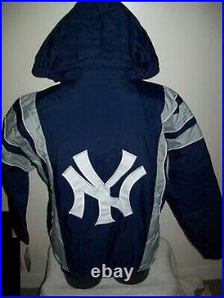 NEW YORK YANKEES Starter Hooded Half Zip Pullover Jacket S M L XL 2X BLUE