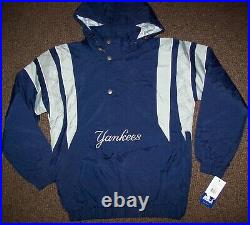 NEW YORK YANKEES Starter Hooded Half Zip Pullover Jacket S M L XL 2X BLUE