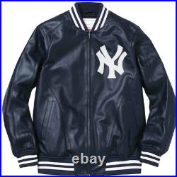 NY Yankees Letterman Varsity Leather Jacket Red And Black