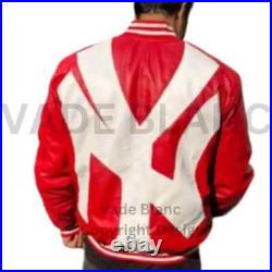 NY Yankees Letterman Varsity Leather Jacket Red And Navy