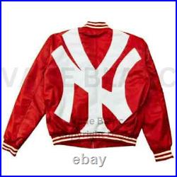 NY Yankees Letterman Varsity Leather Jacket Red And Navy