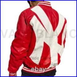 NY Yankees Letterman Varsity Leather Jacket Red And Navy