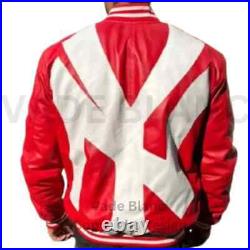 NY Yankees Letterman Varsity Leather Jacket Red And Navy