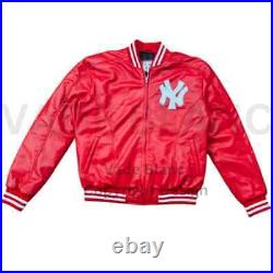 NY Yankees Letterman Varsity Leather Jacket Red And Navy