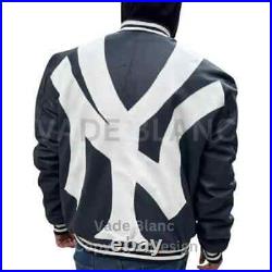 NY Yankees Letterman Varsity Leather Jacket Red And Navy