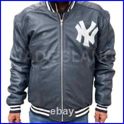 NY Yankees Letterman Varsity Leather Jacket Red And Navy