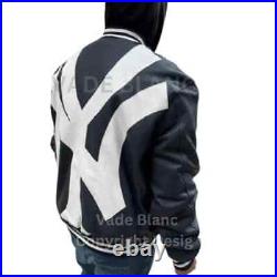 NY Yankees Letterman Varsity Leather Jacket Red And Navy