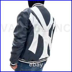 NY Yankees Letterman Varsity Leather Jacket Red And Navy