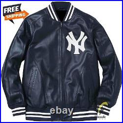 NY Yankees Letterman Varsity Premium Sheep Leather Jacket Black & Red Embroidery