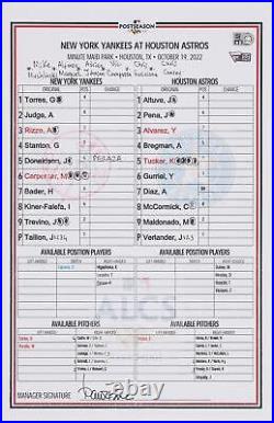 New York Yankees Game-Used Lineup Card vs. Houston Astros on October 19, 2022