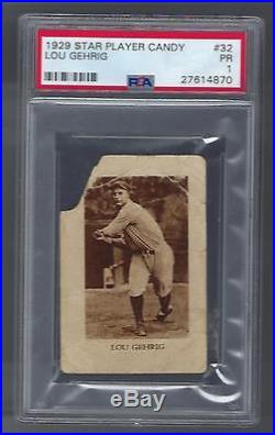 New York Yankees Lou Gehrig 1929 Star Player Candy #32 PSA 1 Only 5 Total POP