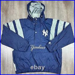 New York Yankees Men's Starter Pullover Jacket Sz 2XL Buttons Blue LS350088