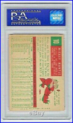 New York Yankees Mickey Mantle 1959 Topps #10 PSA 5 Ex Well Centered