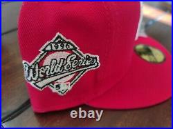 New era 59fifty new york yankees red 1996 world series patch pink uv hat 7 1/2