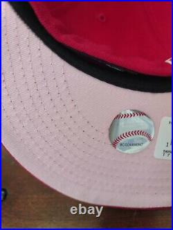 New era 59fifty new york yankees red 1996 world series patch pink uv hat 7 1/2