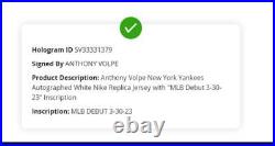Nike New York Yankees ANTHONY VOLPE Signed MLB DEBUT Baseball JERSEY COA