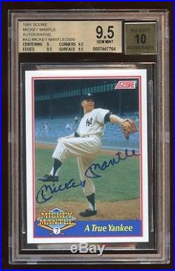 Pop 1 Bgs 9.5 10 Mickey Mantle 1991 Score Auto Sp Certified Oncard Auto /2500