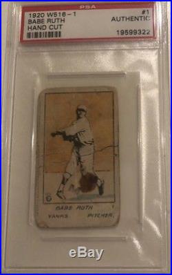 Pre-war Card 1920 W516-1 #1 Babe Ruth Hand Cut New York Yankees Psa Authentic