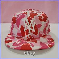 RARE Bape x New Era New York Yankees 7 1/4 Pink ABC Camo Fitted Cap