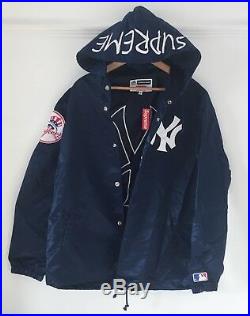 SUPREME x NEW YORK YANKEES BASEBALL Hooded Jacket in Blue. Size Medium. NWT