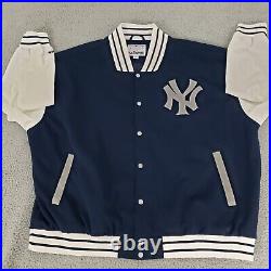 VINTAGE New York Yankees Jacket Mens 5XL Blue Bomber Spell Out Majestic