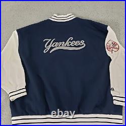 VINTAGE New York Yankees Jacket Mens 5XL Blue Bomber Spell Out Majestic