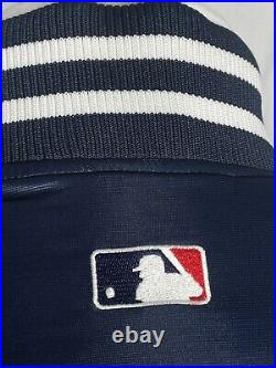 VTG New York Yankees Majestic Blue Dugout Satin Jacket Men's LARGE