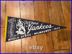 Vintage 1957 New York Yankees Braves World Series 29x11 Pennant Mantle RARE