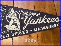 Vintage 1957 New York Yankees Braves World Series 29x11 Pennant Mantle RARE
