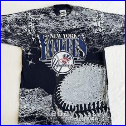Vintage 90s MLB trench New York Yankees All Over Print Baseball Shirt L Single