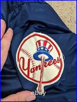 Vintage 90s Starter New York Yankees Quilted Satin Bomber Men L USA Made Navy