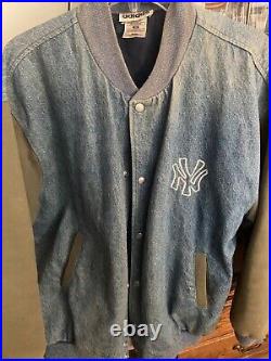 Vintage Adidas New York Yankees Denim Bomber Jacket Jean Rare Mens XL Varsity