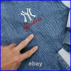 Vintage Adidas New York Yankees Denim Bomber Jacket Jean Rare Mens XL Varsity