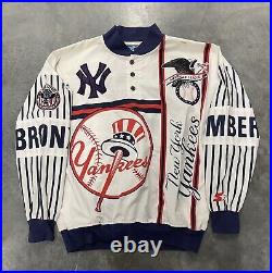 Vintage New York Yankees 80s Starter All Over Print Aop Jacket Pullover L
